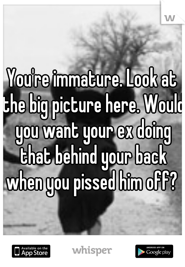 You're immature. Look at the big picture here. Would you want your ex doing that behind your back when you pissed him off? 