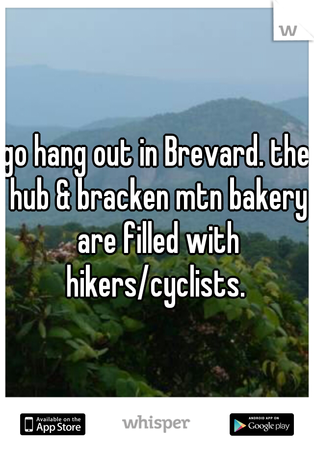 go hang out in Brevard. the hub & bracken mtn bakery are filled with hikers/cyclists. 