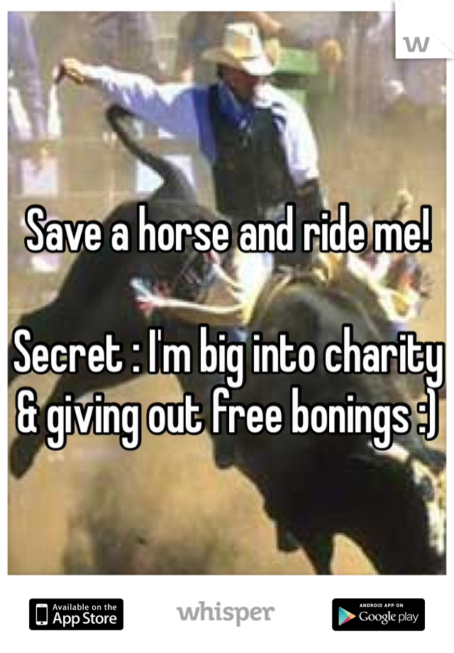 Save a horse and ride me!

Secret : I'm big into charity & giving out free bonings :)