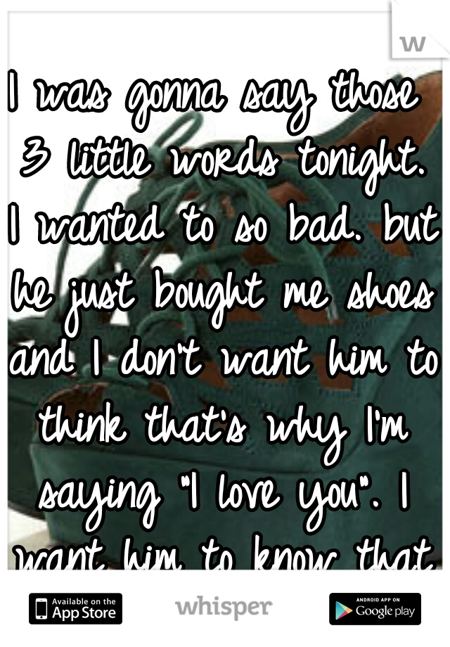 I was gonna say those 3 little words tonight. I wanted to so bad. but he just bought me shoes and I don't want him to think that's why I'm saying "I love you". I want him to know that I mean it!