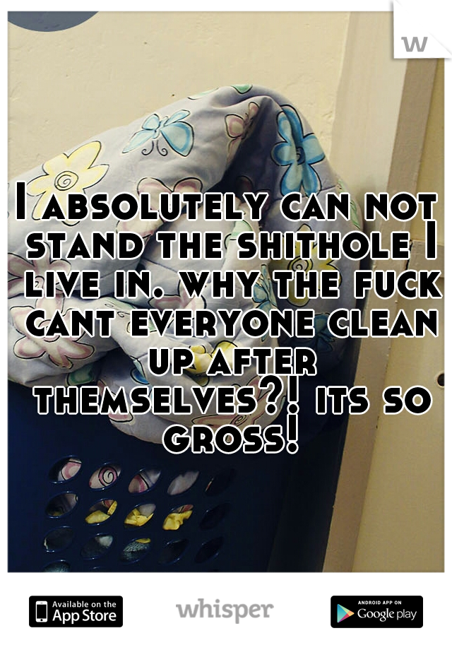 I absolutely can not stand the shithole I live in. why the fuck cant everyone clean up after themselves?! its so gross!