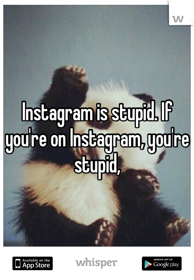 Instagram is stupid. If you're on Instagram, you're stupid,