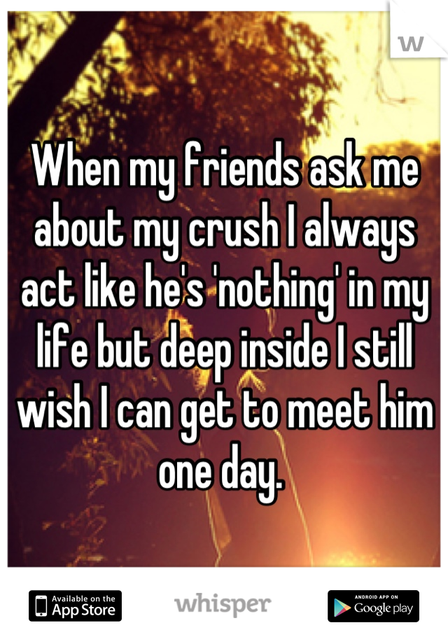 When my friends ask me about my crush I always act like he's 'nothing' in my life but deep inside I still wish I can get to meet him one day. 