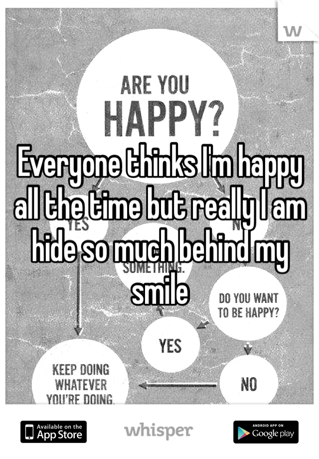 Everyone thinks I'm happy all the time but really I am hide so much behind my smile 