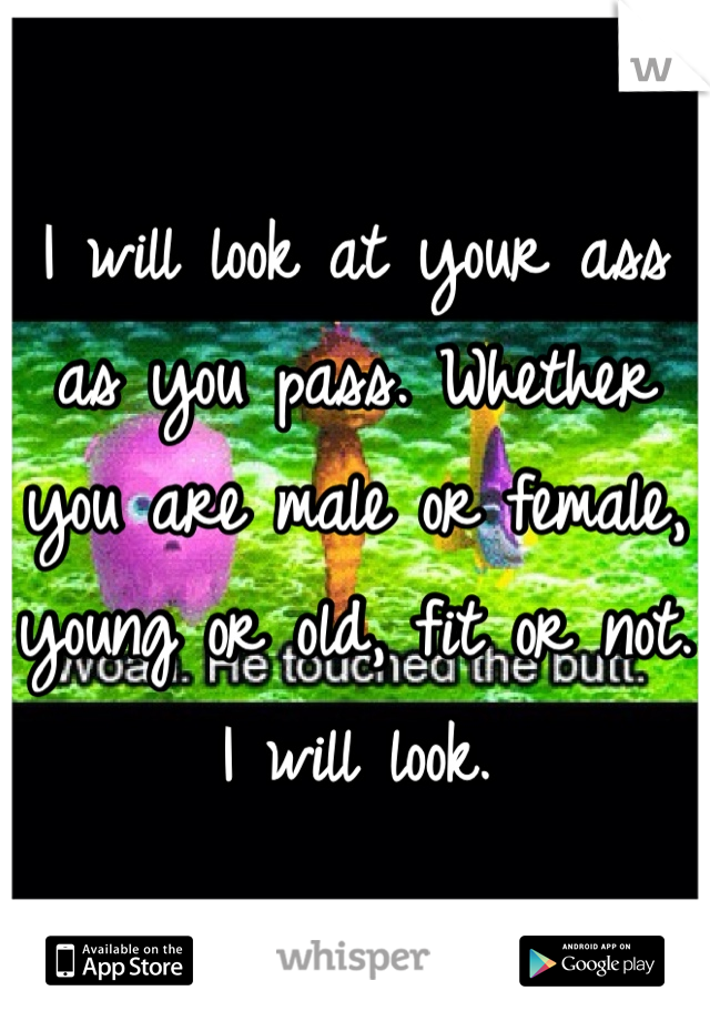 I will look at your ass as you pass. Whether you are male or female, young or old, fit or not. I will look. 