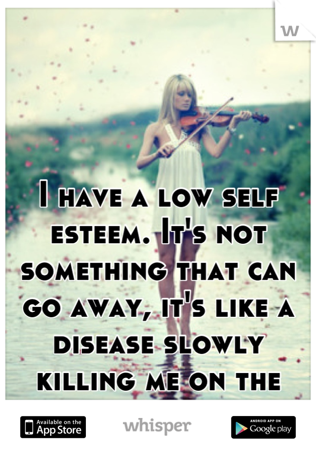 I have a low self esteem. It's not something that can go away, it's like a disease slowly killing me on the inside.