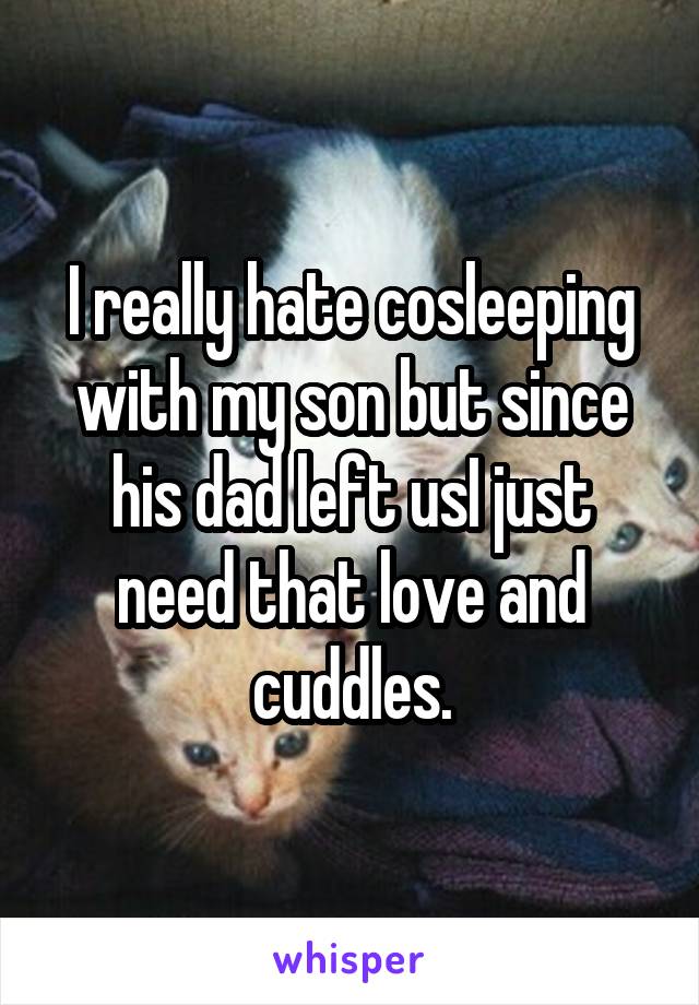 I really hate cosleeping with my son but since his dad left usI just need that love and cuddles.