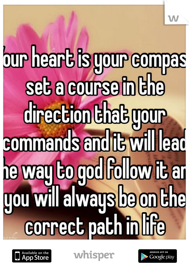 Your heart is your compass set a course in the direction that your commands and it will lead the way to god follow it and you will always be on the correct path in life