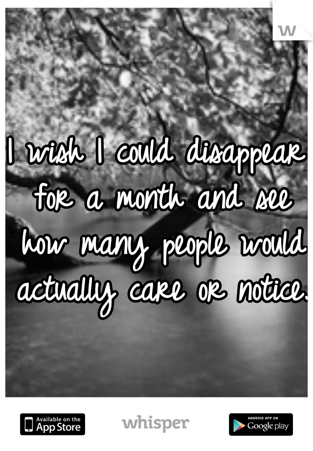 I wish I could disappear for a month and see how many people would actually care or notice..