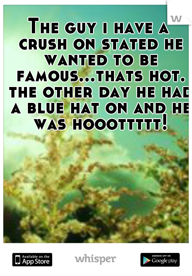 The guy i have a crush on stated he wanted to be famous...thats hot. the other day he had a blue hat on and he was hooottttt!