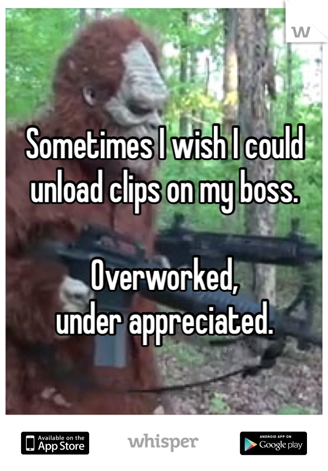 Sometimes I wish I could unload clips on my boss. 

Overworked, 
under appreciated. 