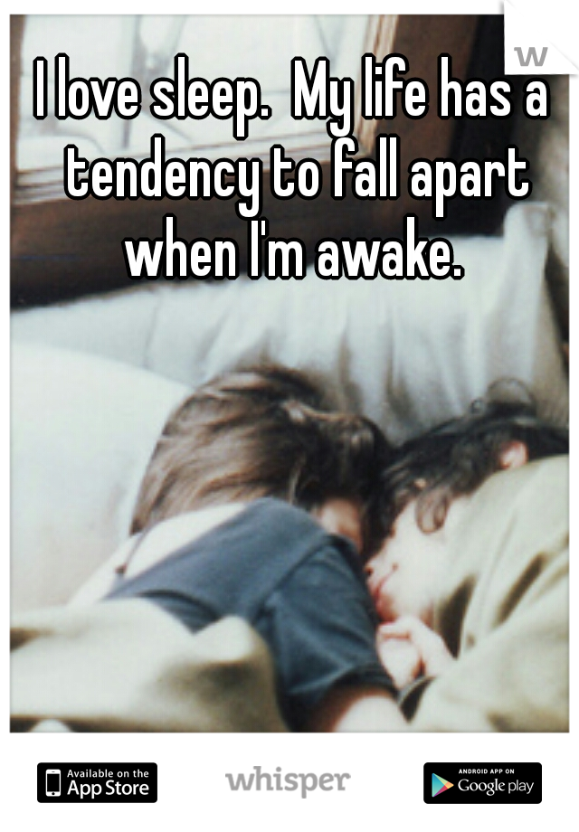 I love sleep.  My life has a tendency to fall apart when I'm awake. 