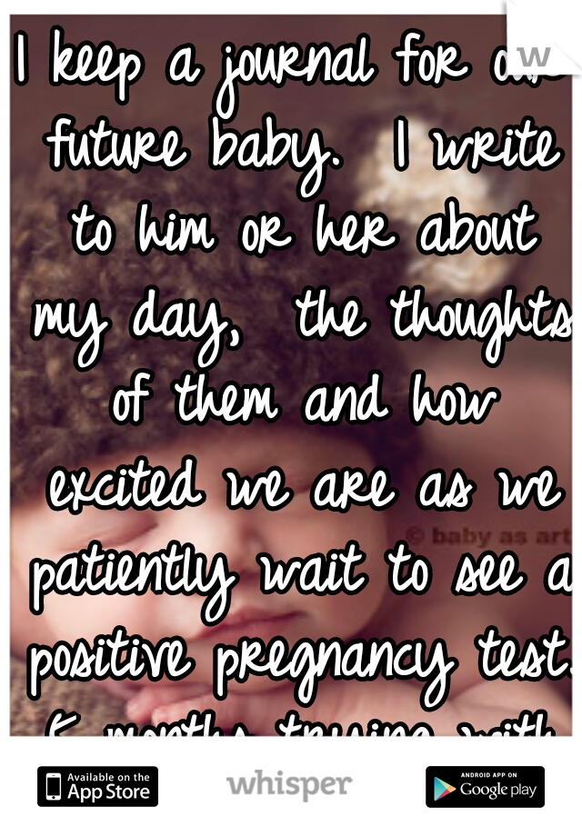 I keep a journal for our future baby.  I write to him or her about my day,  the thoughts of them and how excited we are as we patiently wait to see a positive pregnancy test. 5 months trying with hope