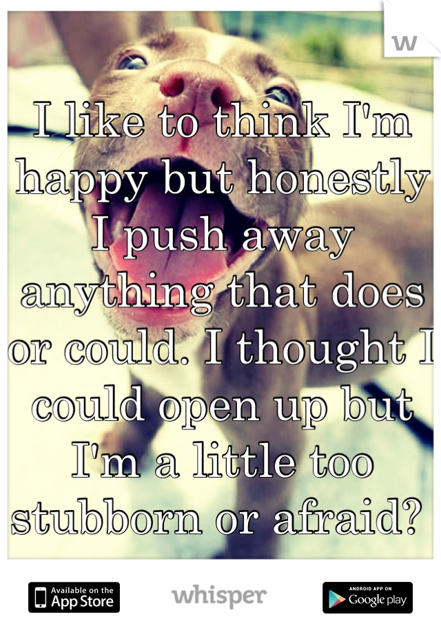 I like to think I'm happy but honestly I push away anything that does or could. I thought I could open up but I'm a little too stubborn or afraid? 