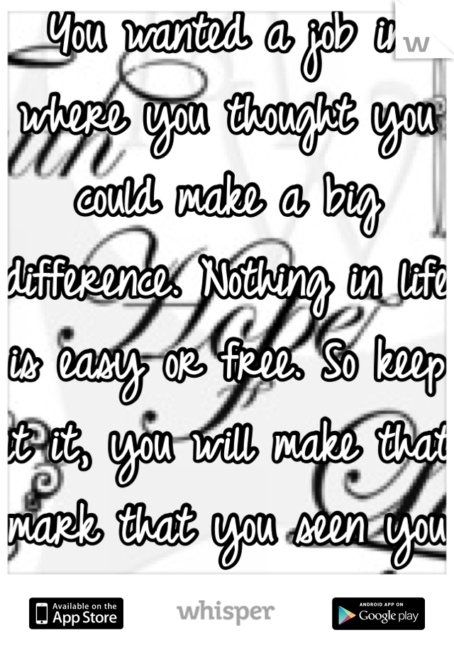 You wanted a job in where you thought you could make a big difference. Nothing in life is easy or free. So keep at it, you will make that mark that you seen you wanted to make before.