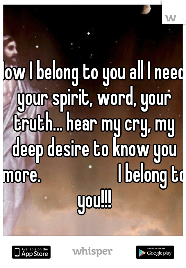 Now I belong to you all I need, your spirit, word, your truth... hear my cry, my deep desire to know you more. 
                 I belong to you!!!