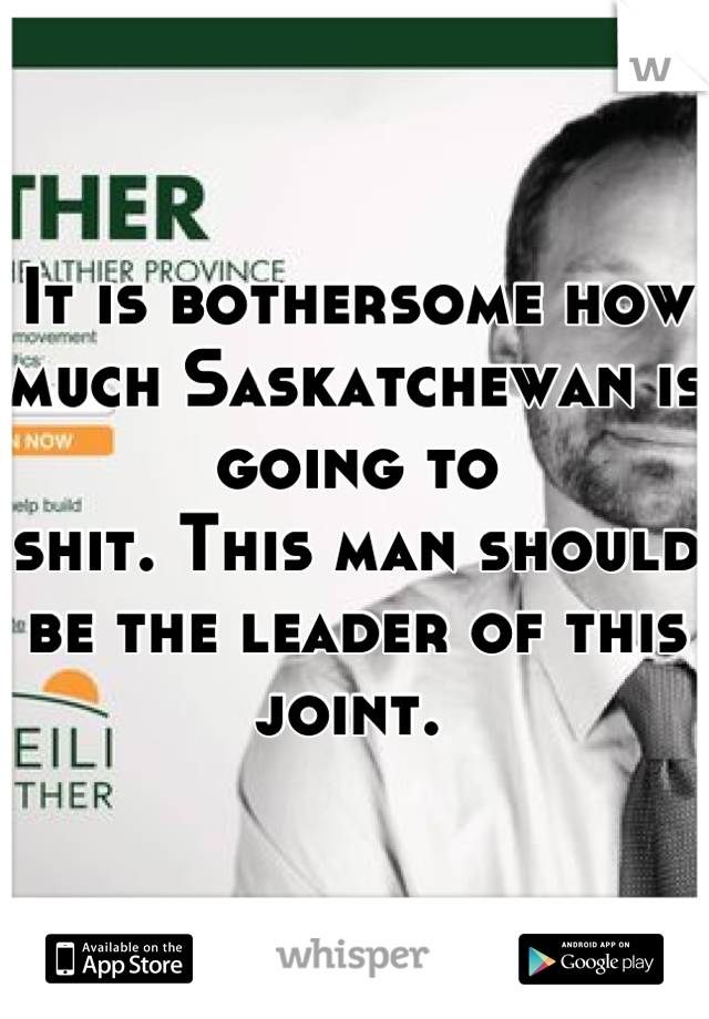 It is bothersome how much Saskatchewan is going to
shit. This man should be the leader of this joint. 
