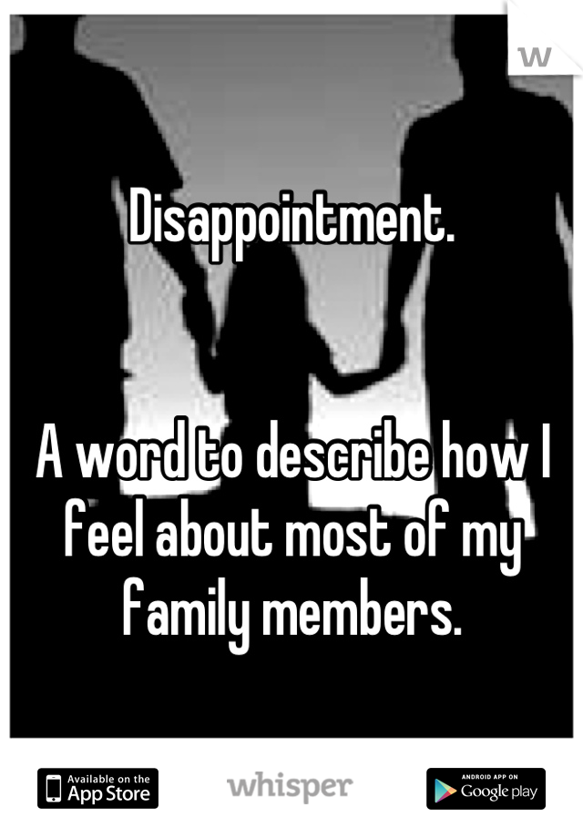 Disappointment.


A word to describe how I feel about most of my family members.