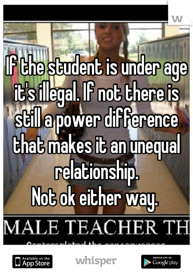 If the student is under age it's illegal. If not there is still a power difference that makes it an unequal relationship. 
Not ok either way. 