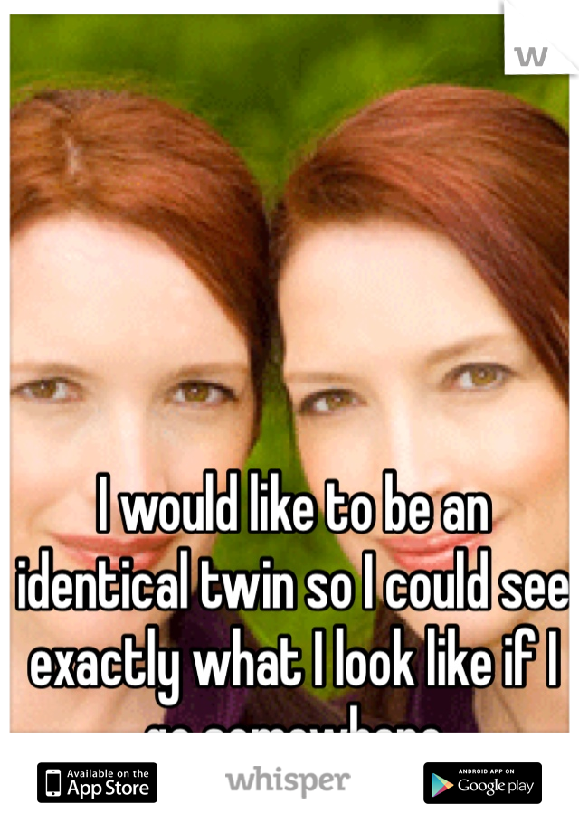 I would like to be an identical twin so I could see exactly what I look like if I go somewhere