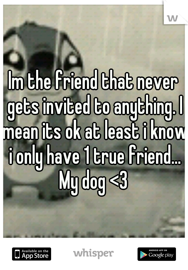 Im the friend that never gets invited to anything. I mean its ok at least i know i only have 1 true friend... My dog <3 