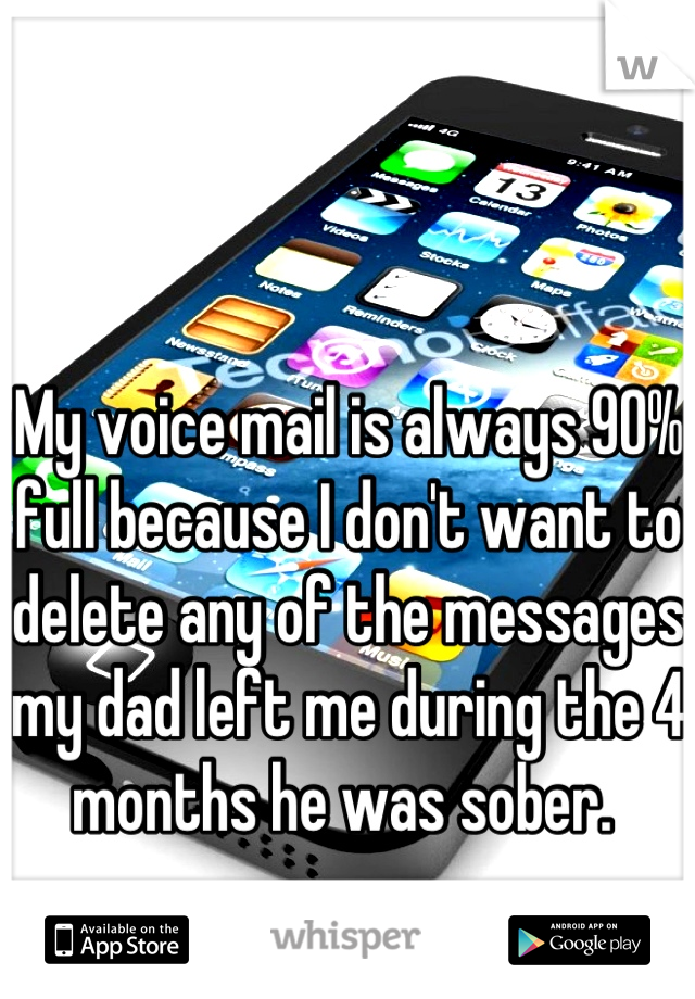 My voice mail is always 90% full because I don't want to delete any of the messages my dad left me during the 4 months he was sober. 