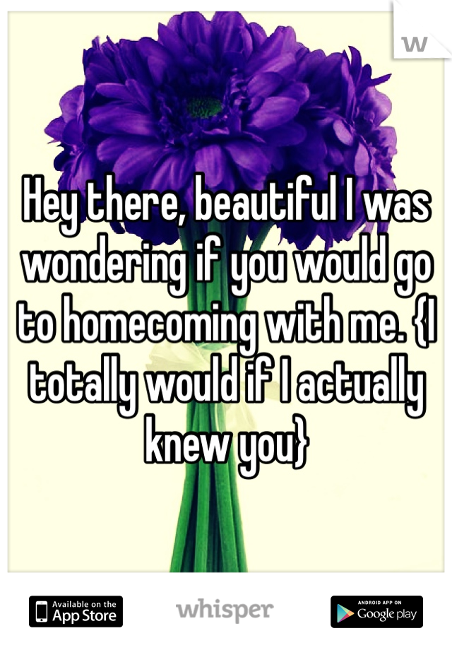 Hey there, beautiful I was wondering if you would go to homecoming with me. {I totally would if I actually knew you}