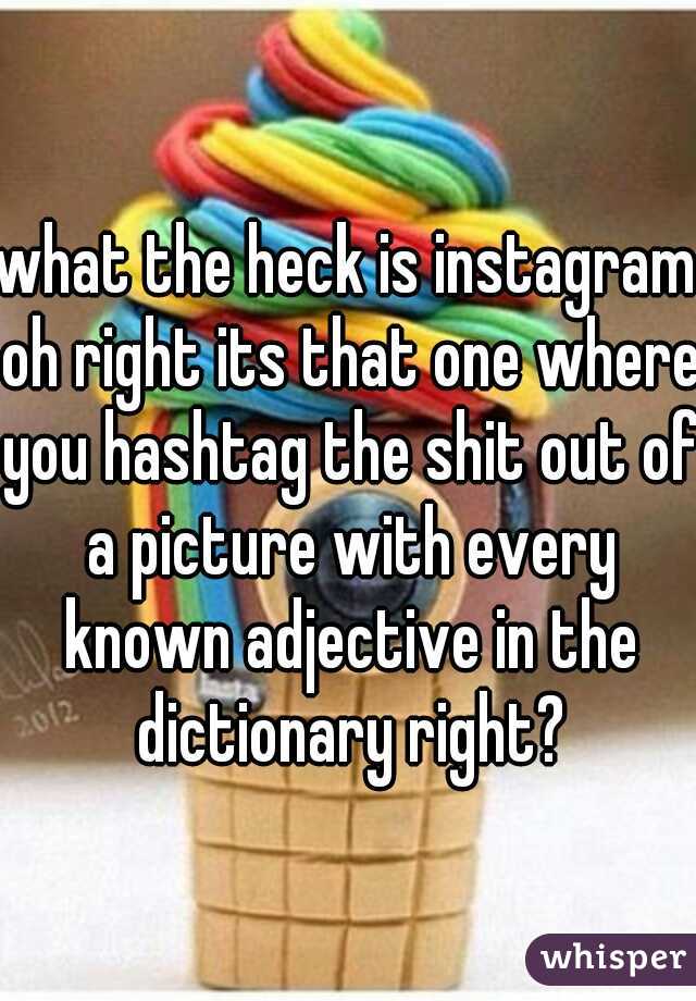 what the heck is instagram oh right its that one where you hashtag the shit out of a picture with every known adjective in the dictionary right?