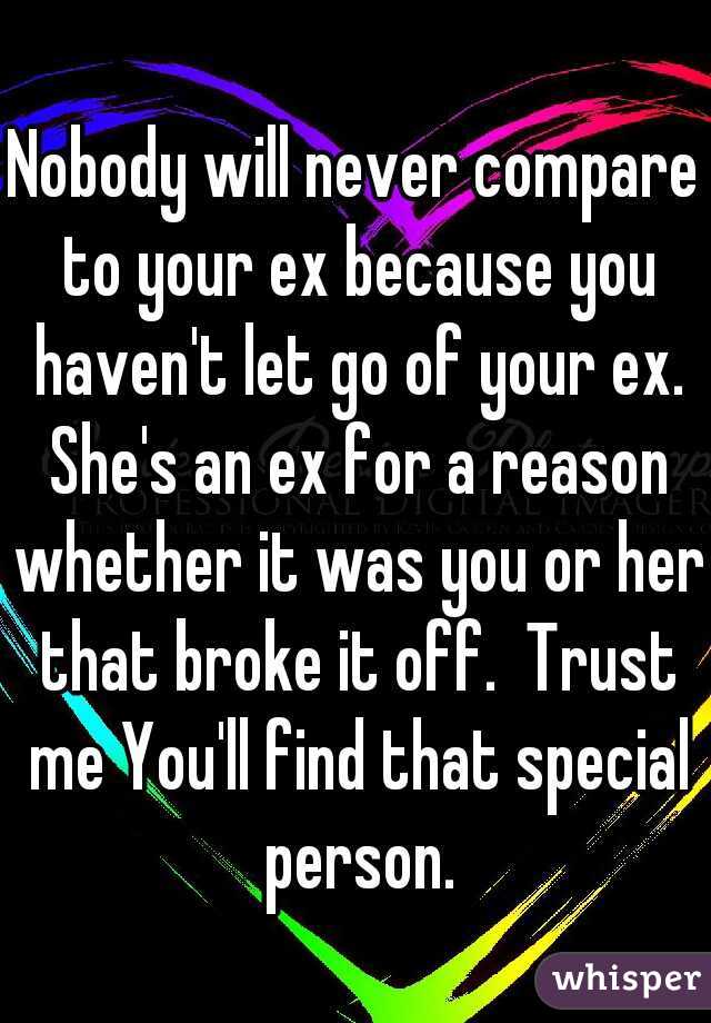 Nobody will never compare to your ex because you haven't let go of your ex. She's an ex for a reason whether it was you or her that broke it off.  Trust me You'll find that special person.