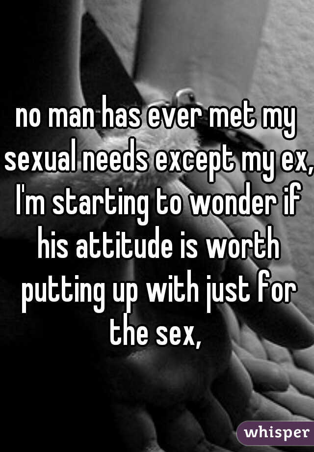 no man has ever met my sexual needs except my ex, I'm starting to wonder if his attitude is worth putting up with just for the sex, 