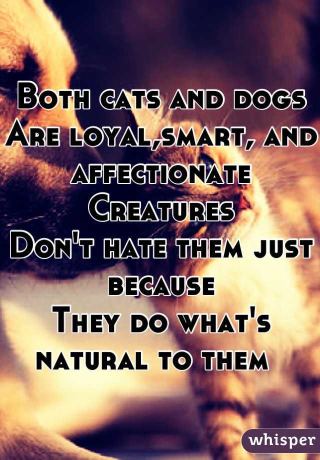 Both cats and dogs 
Are loyal,smart, and affectionate
Creatures 
Don't hate them just because
They do what's natural to them  