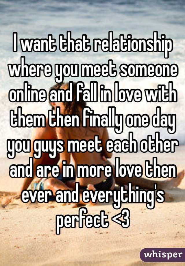 I want that relationship where you meet someone online and fall in love with them then finally one day you guys meet each other and are in more love then ever and everything's perfect <3