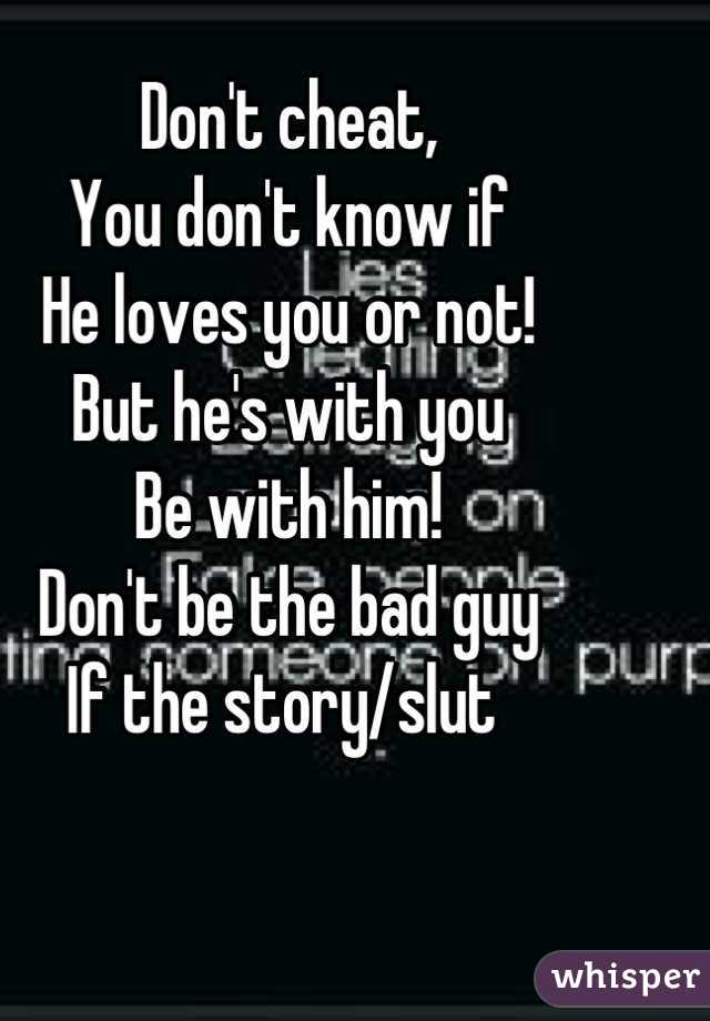 Don't cheat, 
You don't know if 
He loves you or not!
But he's with you
Be with him!
Don't be the bad guy 
If the story/slut 