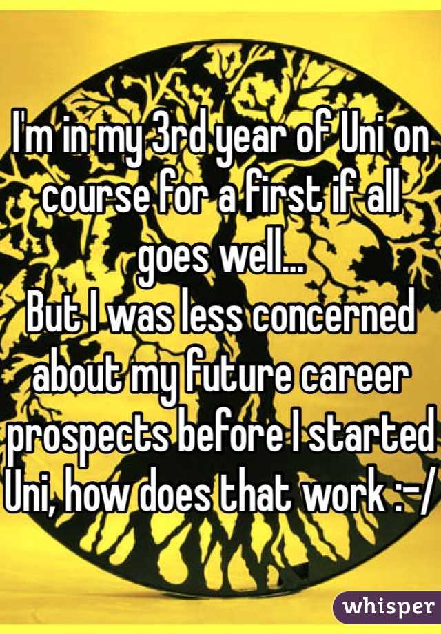 I'm in my 3rd year of Uni on course for a first if all goes well...
But I was less concerned about my future career prospects before I started Uni, how does that work :-/