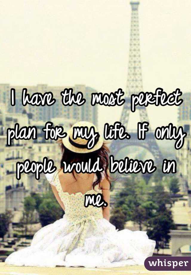I have the most perfect plan for my life. If only people would believe in me. 