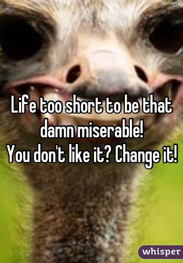 Life too short to be that damn miserable!
You don't like it? Change it!