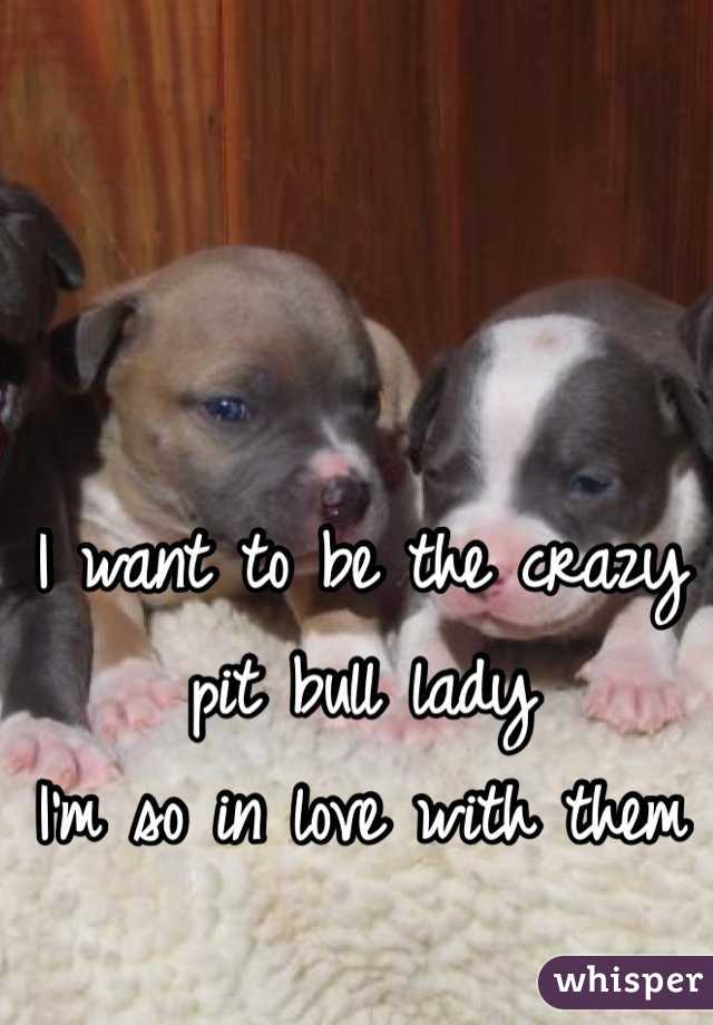 I want to be the crazy pit bull lady 
I'm so in love with them 