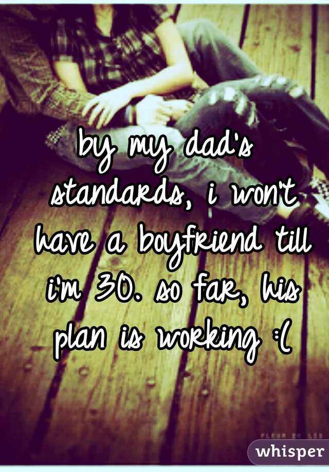 by my dad's standards, i won't have a boyfriend till i'm 30. so far, his plan is working :(