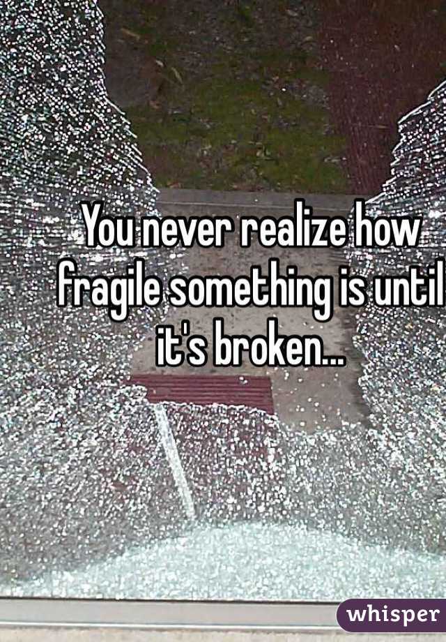 You never realize how fragile something is until it's broken...