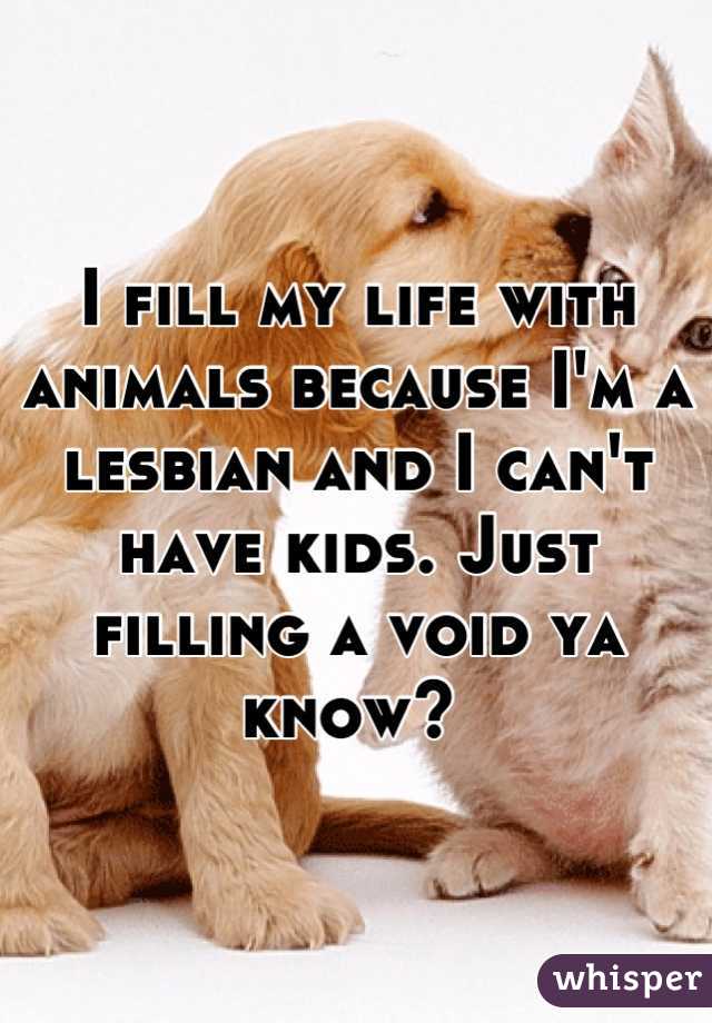 I fill my life with animals because I'm a lesbian and I can't have kids. Just filling a void ya know? 