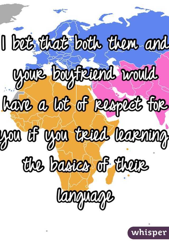 I bet that both them and your boyfriend would have a lot of respect for you if you tried learning the basics of their language 