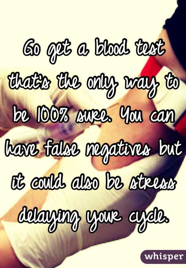 Go get a blood test that's the only way to be 100% sure. You can have false negatives but it could also be stress delaying your cycle.
