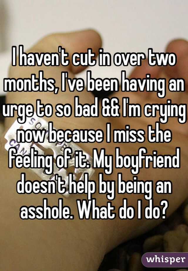 I haven't cut in over two months, I've been having an urge to so bad && I'm crying now because I miss the feeling of it. My boyfriend doesn't help by being an asshole. What do I do?