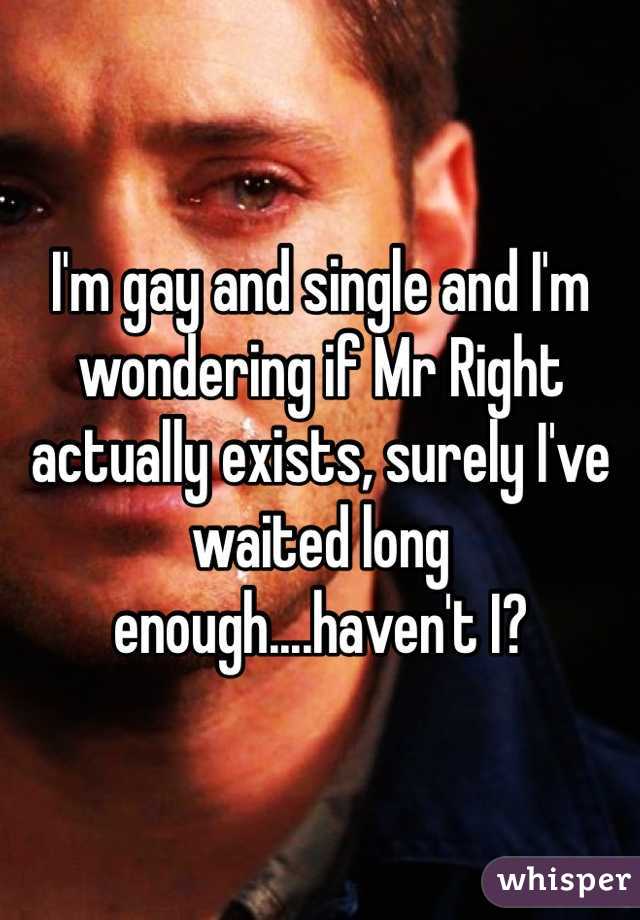 I'm gay and single and I'm wondering if Mr Right actually exists, surely I've waited long enough....haven't I? 