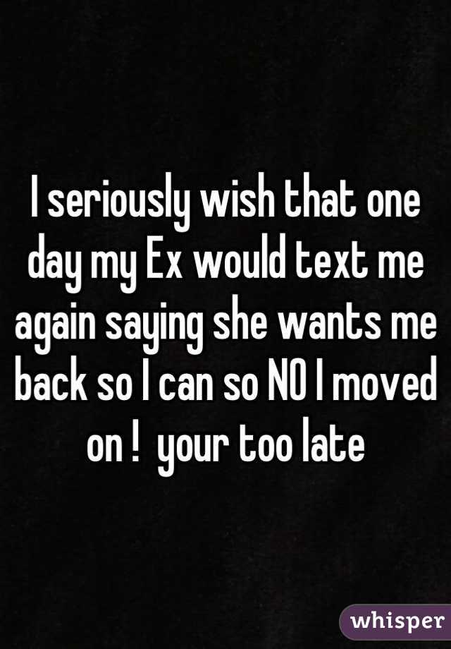 I seriously wish that one day my Ex would text me again saying she wants me back so I can so NO I moved on !  your too late