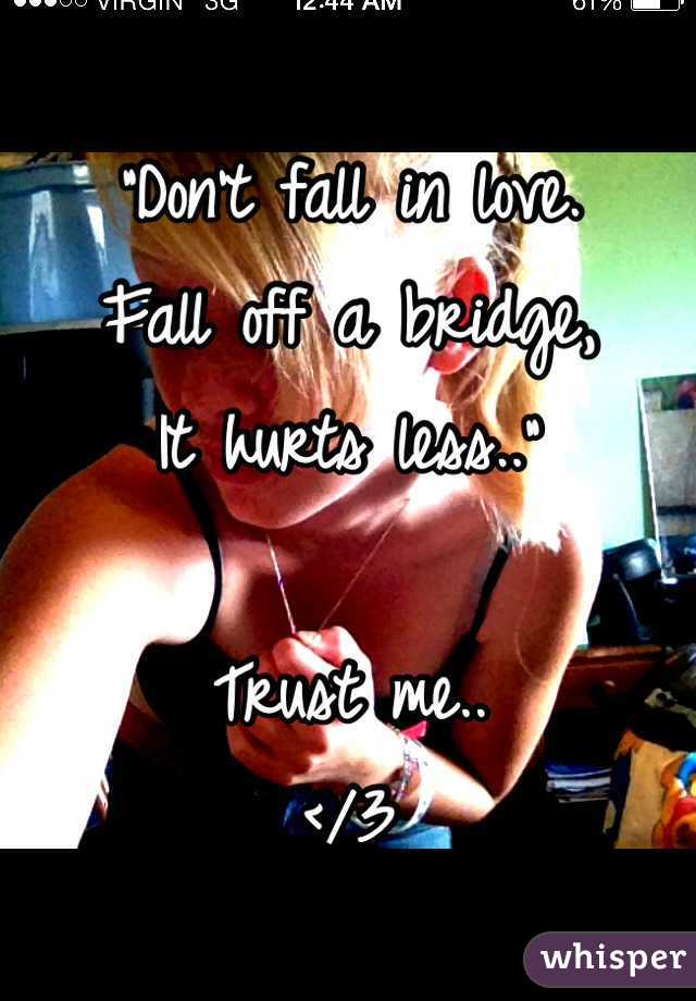 "Don't fall in love.
Fall off a bridge,
It hurts less.."

Trust me..  
</3