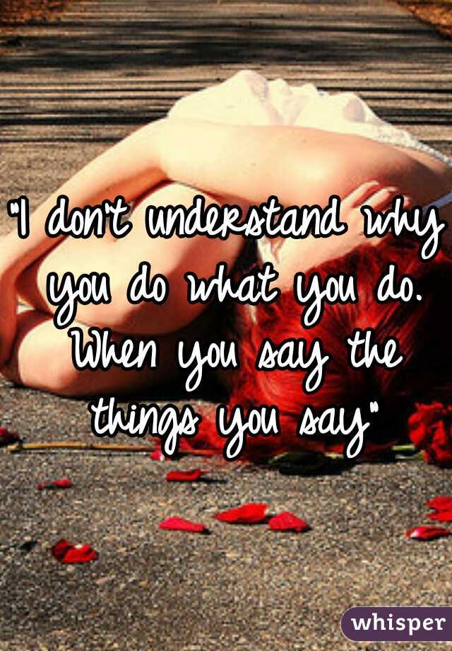 "I don't understand why you do what you do. When you say the things you say"