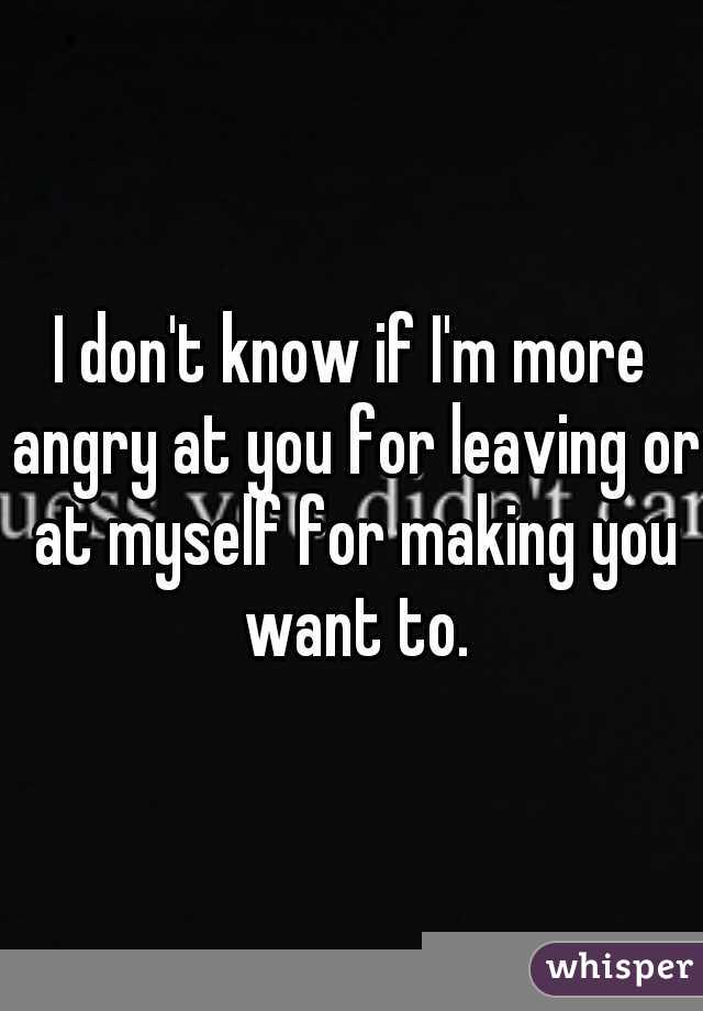 I don't know if I'm more angry at you for leaving or at myself for making you want to.