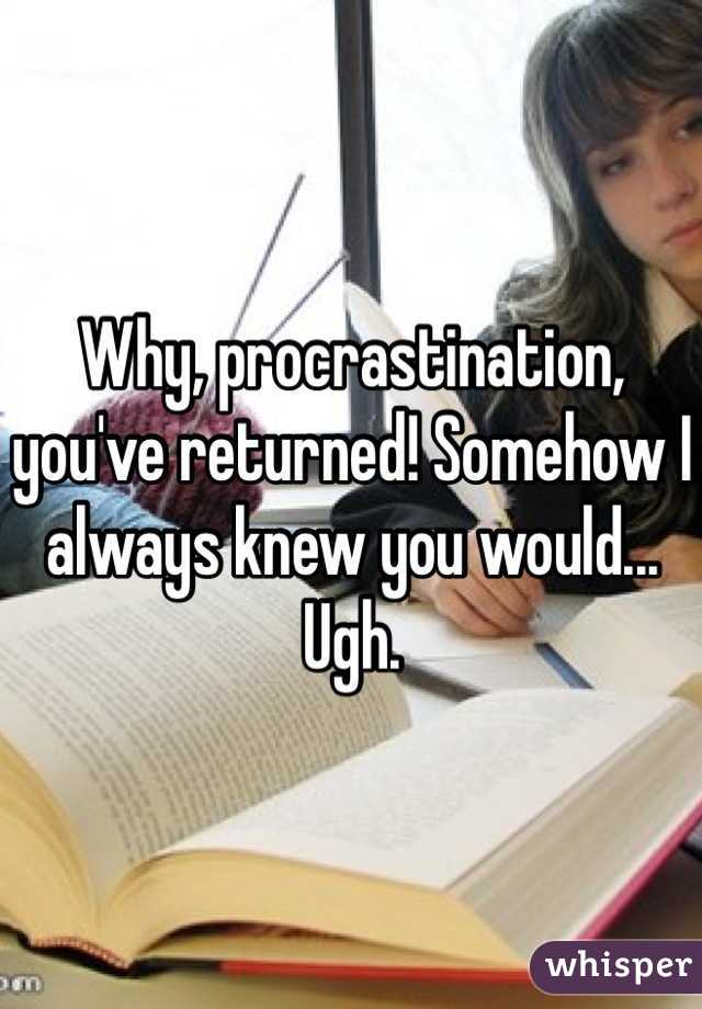 Why, procrastination, you've returned! Somehow I always knew you would... Ugh.
