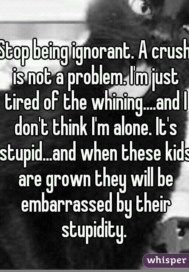 Stop being ignorant. A crush is not a problem. I'm just tired of the whining....and I don't think I'm alone. It's stupid...and when these kids are grown they will be embarrassed by their stupidity. 